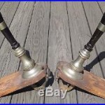 2 Antique Beer Pump Pulls Tap Handles J. Rogers Makers Wood Brass Silver Plated
