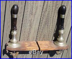 2 Antique Beer Pump Pulls Tap Handles J. Rogers Makers Wood Brass Silver Plated