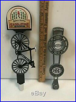 2 TAPS. CYCLER'S BREWING SADDLETIME IPA and KICKSTAND BREWERY beer tap handles