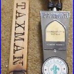 2 TaxMan Tap Handle Lot Beer Keg Tap Knob Marker RARE Tax Man Brewery