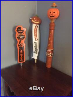 3 Halloween Pumpkin Beer Tap Handles. Leininkugel's, UFO, & Two Roads