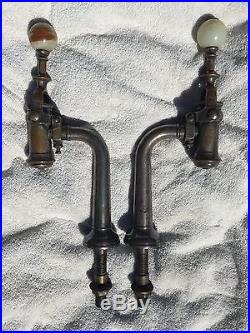 Antique Pair Of Soda Fountain Or Beer Taps With Stone Handles Nickel Over Brass