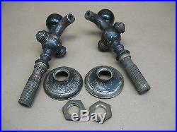 Antique Set 2 Draft Beer Tap Faucets Handle Knob Spout Brass Nickel & Backplates