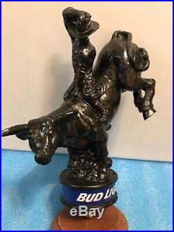 BUD LIGHT RODEO COWBOY AND BRONKING BULL beer tap handle. ST. LOUIS, MISSOURI