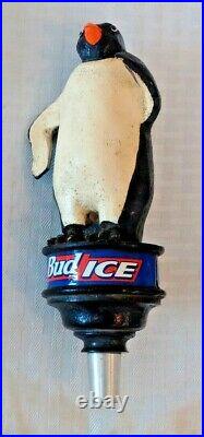 Beer Tap Handle Brewery Man Cave Bar Decor Knob BUD ICE Penguin Wooden 9'' Rare