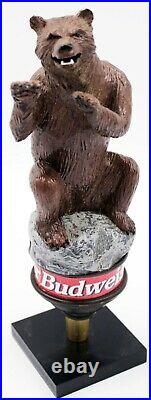 Budweiser Grizzly Bear Figural Beer Tap Handle with display stand