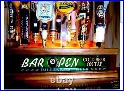COLOR LED'S + REMOTE CTRL Beer Tap handle display holds 18 POOL HALL BAR SIGN