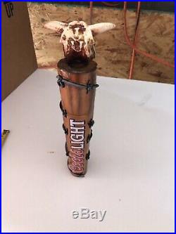 Coors Light Beer Tap Handle Bull Cow Skull Barb Wire Cowboy