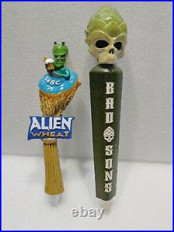 Draft Beer Tap Handle Lot of 2 Diff Alien Being Bad Sons SBBC Wheat 10.5 & 12.5