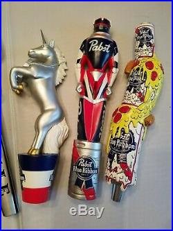 Draft Beer Tap Handle Lot of 6 PBR Pabst Blue Ribbon Badger Drums Unicorn Pizza