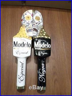 Dual Modelo Los Muertos Espcial Negra Sugar Skull Beer Keg Tap Handle Set Lot