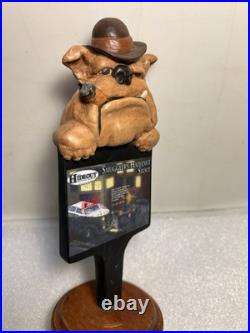HIDEOUT BREWING SMUGGLERS HAZELNUT STOUT BULLDOG draft beer tap handle. MICHIGAN