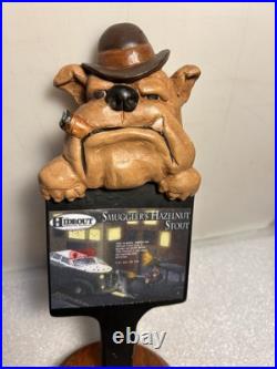 HIDEOUT BREWING SMUGGLERS HAZELNUT STOUT BULLDOG draft beer tap handle. MICHIGAN