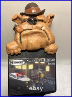 HIDEOUT BREWING SMUGGLERS HAZELNUT STOUT BULLDOG draft beer tap handle. MICHIGAN
