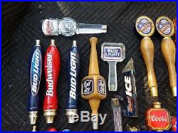 Huge Lot of 34 Budweiser, Coors, Miller Beer Tap Handles all Shapes and Sizes
