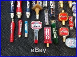 Huge Lot of 34 Budweiser, Coors, Miller Beer Tap Handles all Shapes and Sizes