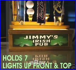 Lighted IRISH PUB beer tap handle display / PERSONALIZED / HOLDS 7 TAPS