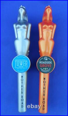 Lot Of 2 Mother Road Beer Tap Handle Hood Ornament Chrome & Rare Orange Arizona
