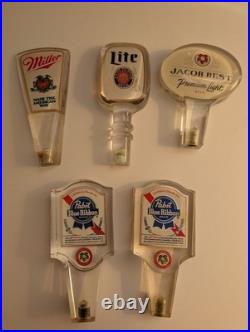 Lot Of Five Vintage Clear Acrylic Beer Tap Handles Pabst Miller Jacob Best