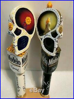 MODELO ESPECIAL AND NEGRA SUGAR SKULLS beer tap handles. MEXICO. NEW IN BOX