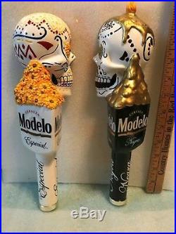 MODELO ESPECIAL AND NEGRA SUGAR SKULL TWINS beer tap handles. MEXICO