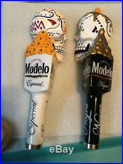 MODELO ESPECIAL AND NEGRA SUGAR SKULL TWINS beer tap handles. MEXICO