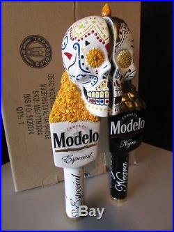 Modelo / Negra Dual Skull Day of Dead Beer Tap Handle Kegerator lot