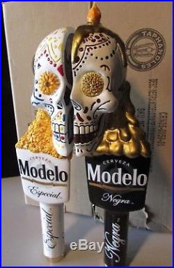 Modelo / Negra Dual Skull Day of Dead Beer Tap Handle Kegerator lot
