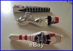 NIB Lot of 3 Pabst Blue Ribbon Beer Keg Tap Handle Unicorn, APA, Bowling
