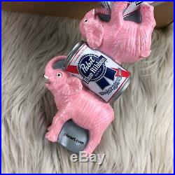 NIB Pabst Blue Ribbon Stacked Cans and Pink Elephant Beer Tap Handle 11