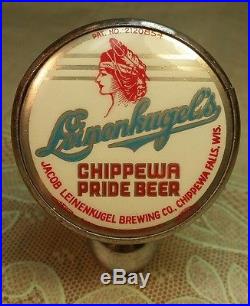 Old Leinenkugel s Beer Ball Tap Handle Knob Pride Chippewa Falls WI Wis Tin Can