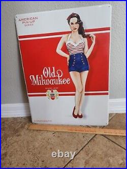 Old Milwaukee Girl Lady Pin Up Beer 2017 Metal Beer Sign 18x24 Tin Tacker