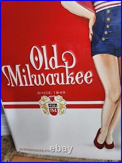 Old Milwaukee Girl Lady Pin Up Beer 2017 Metal Beer Sign 18x24 Tin Tacker