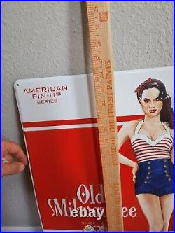 Old Milwaukee Girl Lady Pin Up Beer 2017 Metal Beer Sign 18x24 Tin Tacker