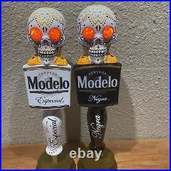 Pair Modelo Light Up Skull Beer Tap Handles Day Of The Dead Dia De Los Muertos