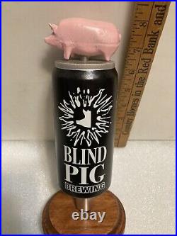 RARE BLIND PIG BREWING BLIND PIG ON A BEER CAN draft beer tap handle. ILLINOIS