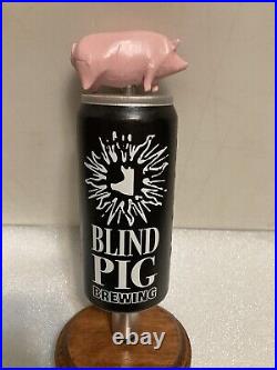 RARE BLIND PIG BREWING BLIND PIG ON A BEER CAN draft beer tap handle. ILLINOIS