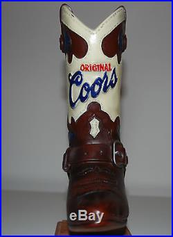 RARE ORIGINAL COORS BEER COWBOY BOOT TAP HANDLE, GREAT CONDITION INCLUDES STAND