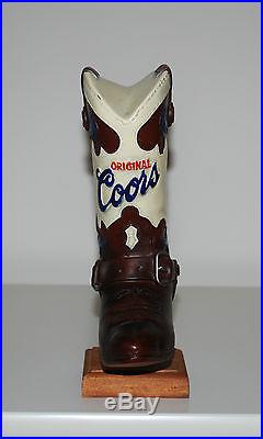 RARE ORIGINAL COORS BEER COWBOY BOOT TAP HANDLE, GREAT CONDITION INCLUDES STAND