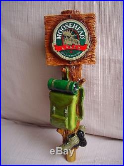 Rare Vintage Moosehead Lager Backpack & Boots on Pole Figural Beer Tap Handle