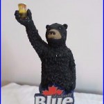 Rear Labatt Blue Imported Toasting Black Bear with Stand 12 Beer Keg Tap Handle