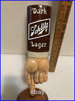 SCHLITZ DARK LAGER POINTED FINGER draft beer tap handle. WISCONSIN