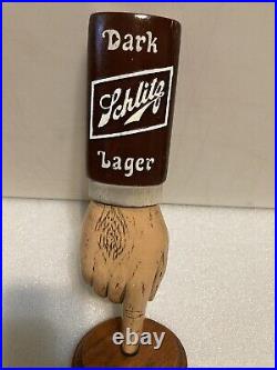 SCHLITZ DARK LAGER POINTED FINGER draft beer tap handle. WISCONSIN