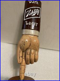 SCHLITZ DARK LAGER POINTED FINGER draft beer tap handle. WISCONSIN