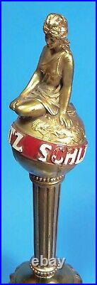 SCHLITZ RARE Gold Lady Sitting On Top of the World Globe Beer Tap Handle with BASE