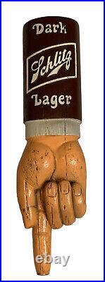 Schlitz Dark Lager 10 Figural Beer Tap Handle (Vintage Hand Finger Pointing)