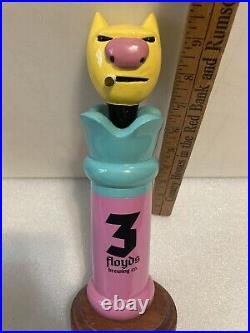 THREE FLOYDS GUMBALL HEAD SMOKING CAT Draft beer keg tap handle. INDIANA. Rare