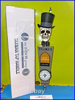 Taxman Brewing BEER Tap Handle NIB 13 Skull Top Hat GOLD Standard INDIANA Brew