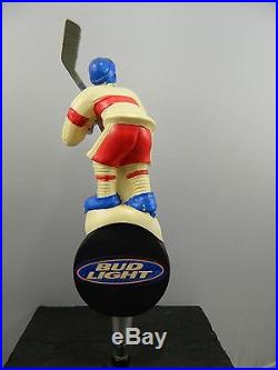 VINTAGE Bud Light 3D hockey player beer tap handle, 10 tall, Lot203