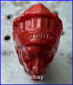 VINTAGE IROQUOIS (Red) INDIAN HEAD BEER TAP KNOB HANDLE BUFFALO NY